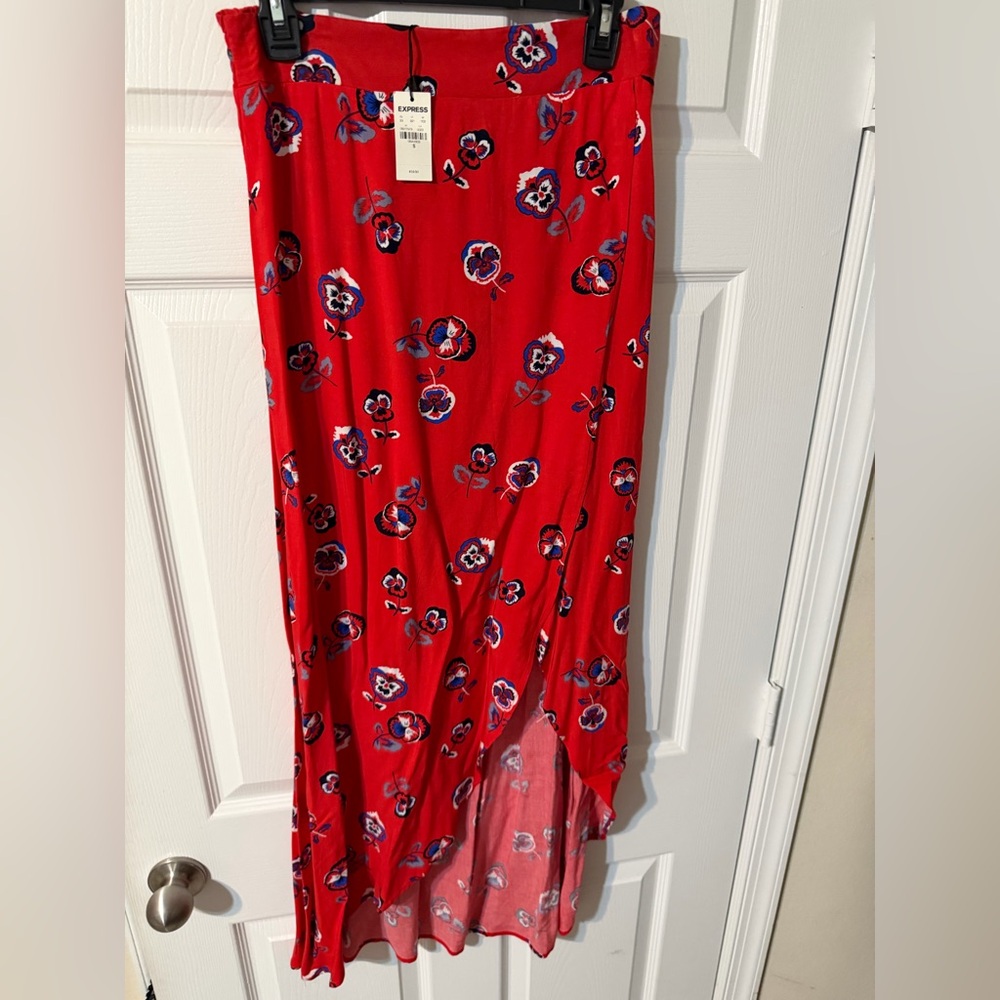 Express Red Floral High Low Skirt